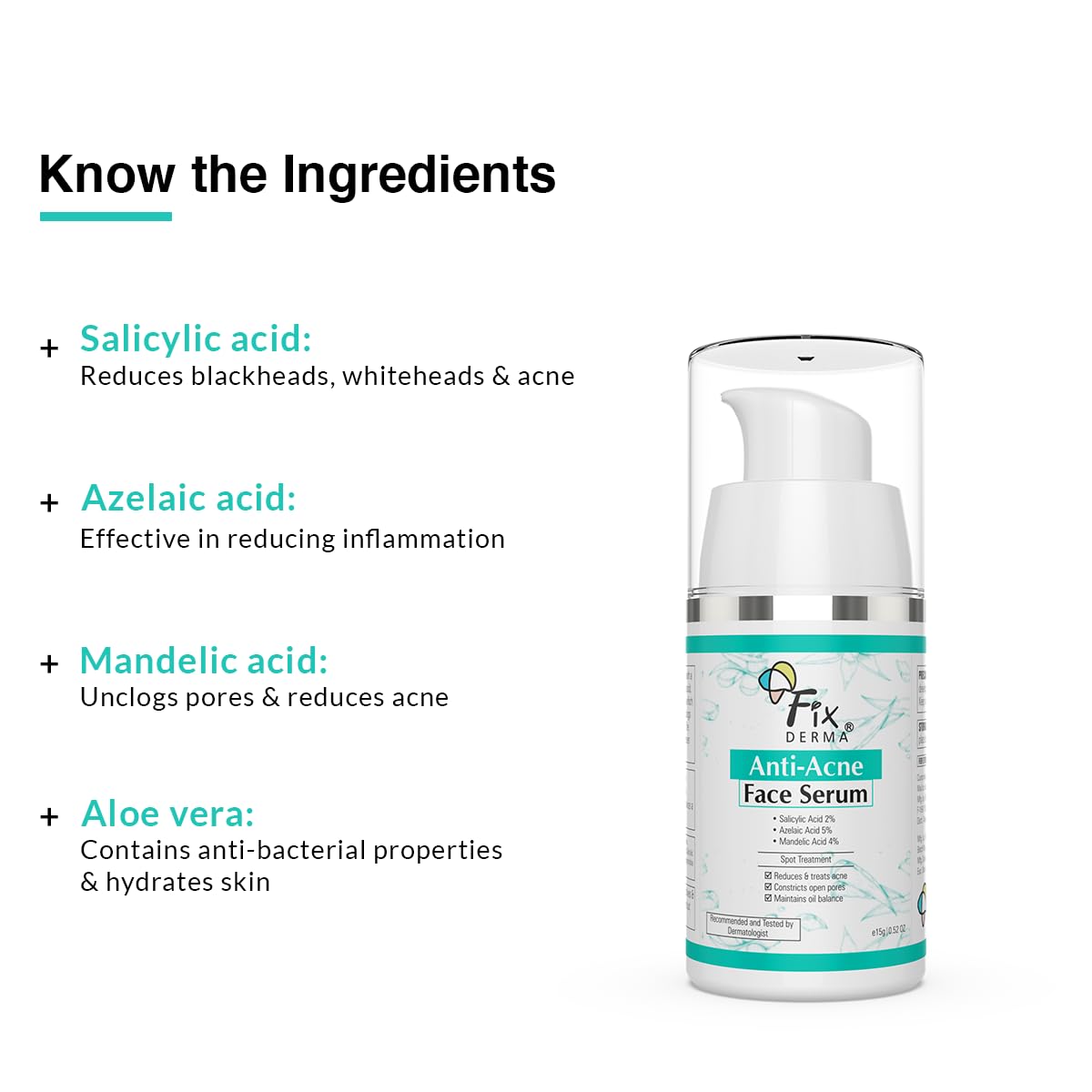 Fixderma 2% Salicylic Acid Serum for Anti Acne & Spot Treatment with 5% Azelaic Acid & 4% Mandelic Acid | Anti Acne Face Serum | Face Serum for Men & Women | Face Serum for Oily Skin - 15g…