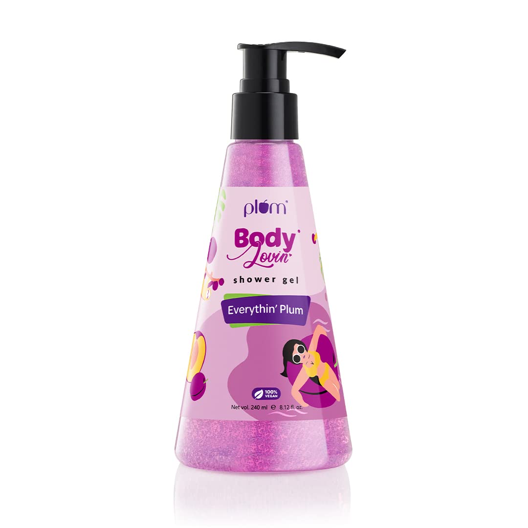 Plum BodyLovin' Everythin' Plum Shower Gel | SLS-Free Body Wash For Women | Long Lasting Peppy Fruity Fragrance | Aloe-Infused Nourishing Body Cleanser For Soft & Smooth Skin (240 ml)