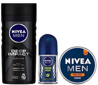 NIVEA MEN, Fresh Power, Deodorant Roll on, 50 ml & NIVEA Men Body Wash, 250 ml & NIVEA Men Crème, Non Greasy Moisturizer, Cream for Face, Body & Hands, 75 ml