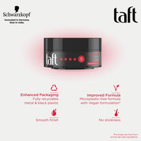 Schwarzkopf TAFT Power Hair Wax For Luminous Shine And Glossy Hair, Hold 5 Lasts 48 Hours, Easy to Wash Out With No Stickiness, For All Hair Types, No Greasy Residue - 75ML