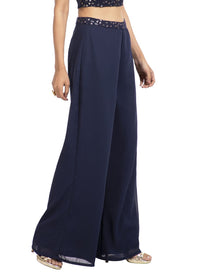 Indya Womens Solid Embellished Waist Palazzo Pants