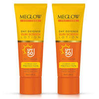 Meglow SPF 50 Lotion | Broad-Spectrum Protection & Hydration | Shields Against UVA & UVB | Non-Greasy, No White Cast | Water & Sweat Resistant for Long-Lasting Defense Pack of 2 (50ml each)