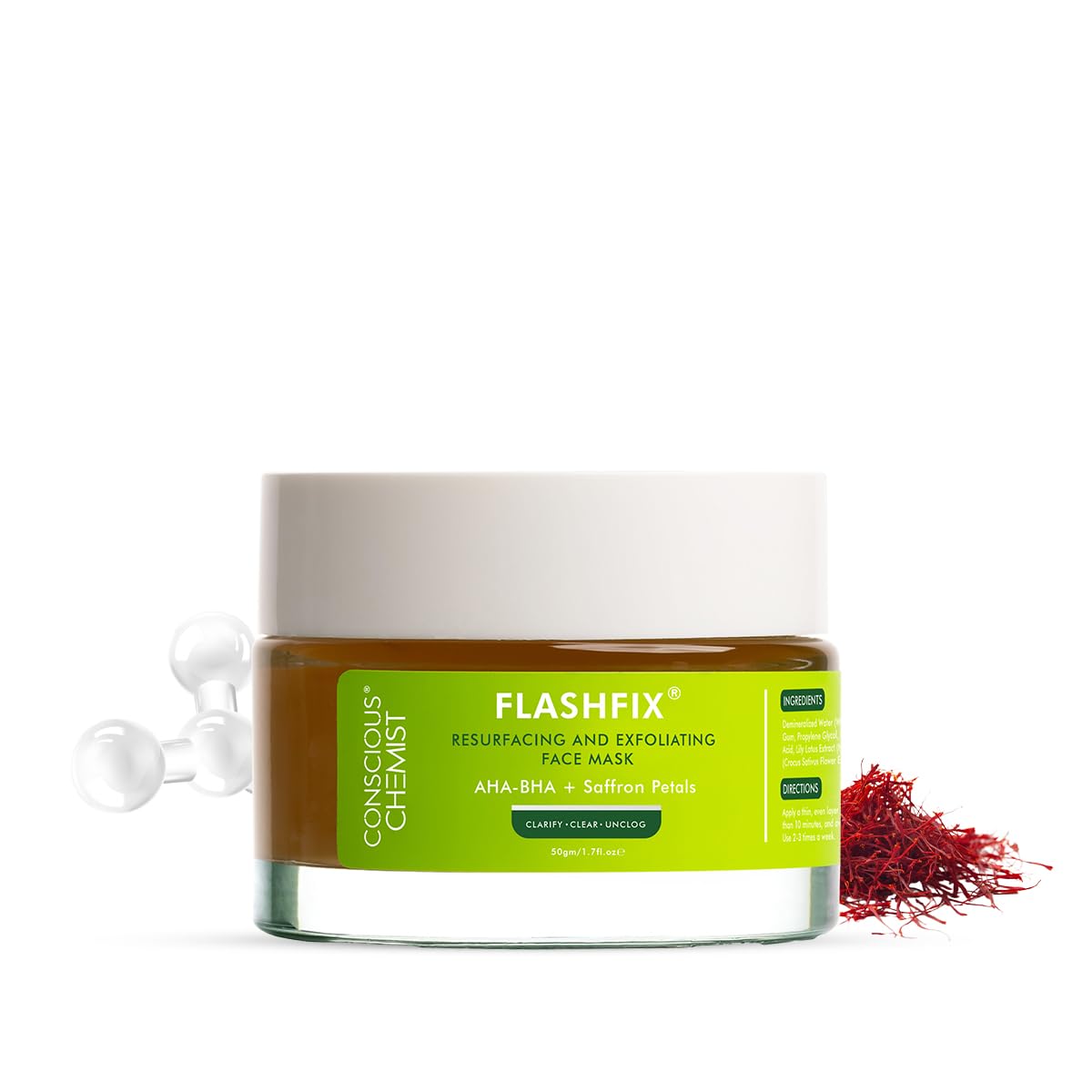 Conscious Chemist® Exfoliating Face Mask For Oily Acne Prone Skin with Salicylic, Glycolic Acid & Saffron Petals | Removes Blackheads, Anti Acne, De-Tan | Vegan & Cruelty Free | 50 gm