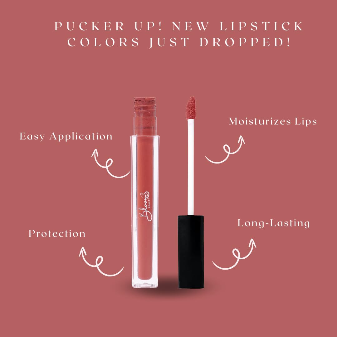 Bloom Beauty Liquid Lipstick, Velvet Matte Finish, Lightweight & Hydrating | Long-Lasting Wear, (Copper Kiss)