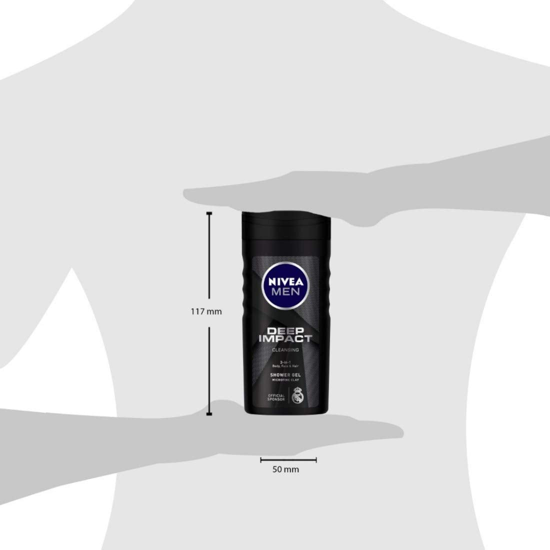 Nivea Men Body Wash, Deep Impact, 3 In 1 Shower Gel For Body, Face & Hair, With Microfine Clay, 250ml (Pack of 3)