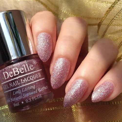 DeBelle Gel Nail Polish Ophelia (Lavender with Holo Glitter Sugar Finish Nail Paint)|Non UV - Gel Finish |Chip Resistant | Seaweed Enriched Formula| Long Lasting|Cruelty and Toxic Free| 8ml