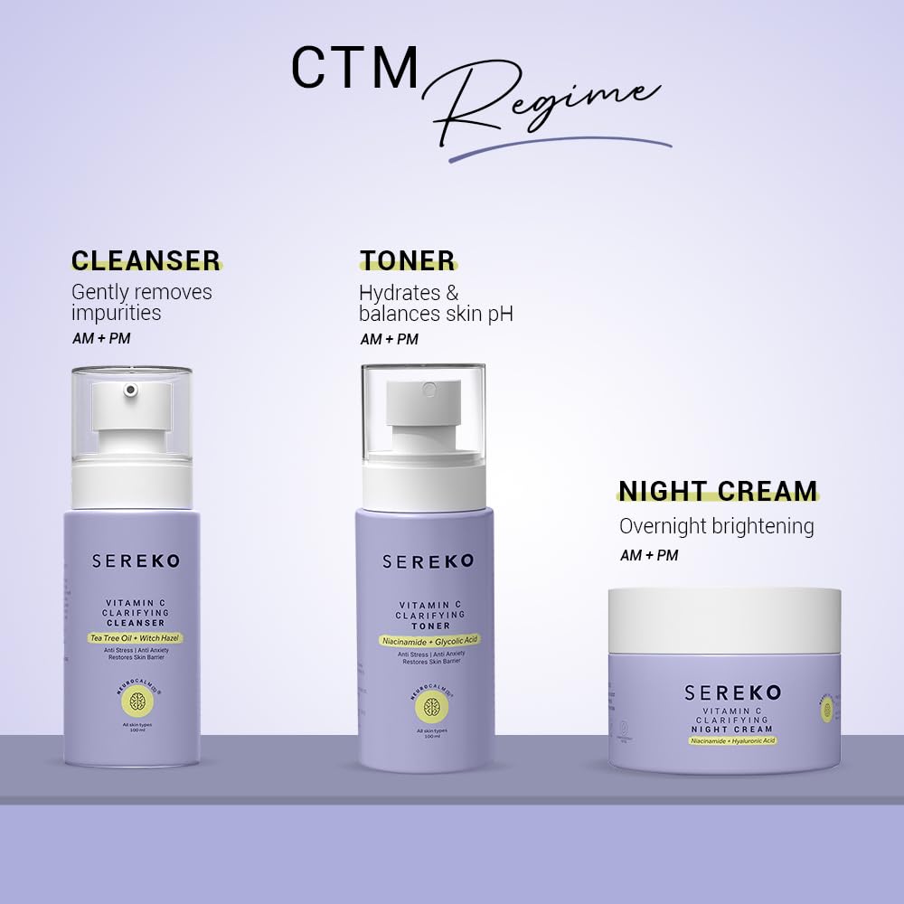 SEREKO Clarifying Classics Skincare Gift Set for Women & Men, Birthday & Anniversary | Clarifying Face Cleanser 100ml, Face Toner 100ml & Night Cream 50ml