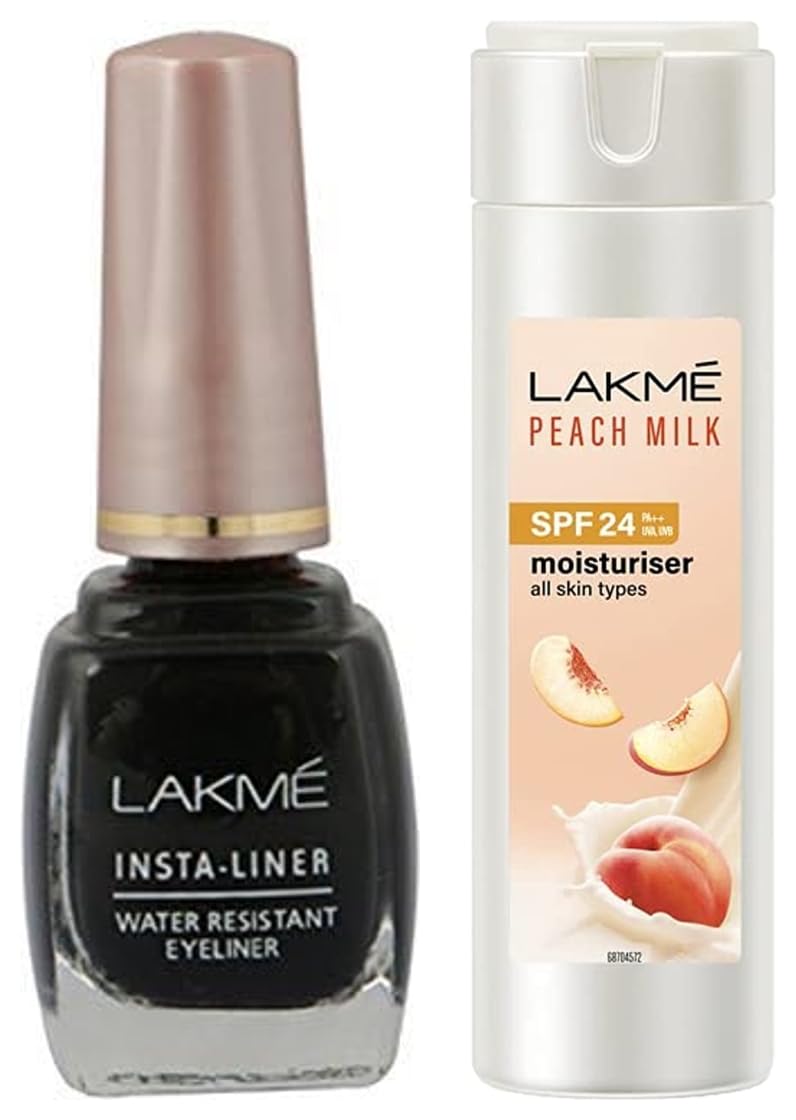 Lakmé Insta Matte Finish Eye Liner, Black, 9Ml And Peach Milk Spf 24 Pa Sunscreen Moisturiser Lotion, 120 Ml