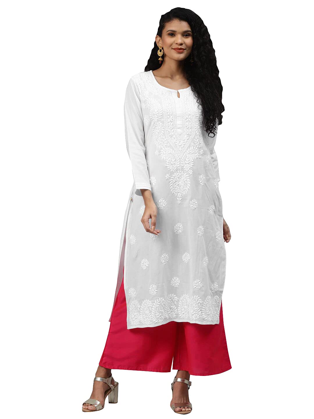 Ada Lucknowi Hand Embroidered Chikankari Straight Cotton Kurti Kurta for Women A188271