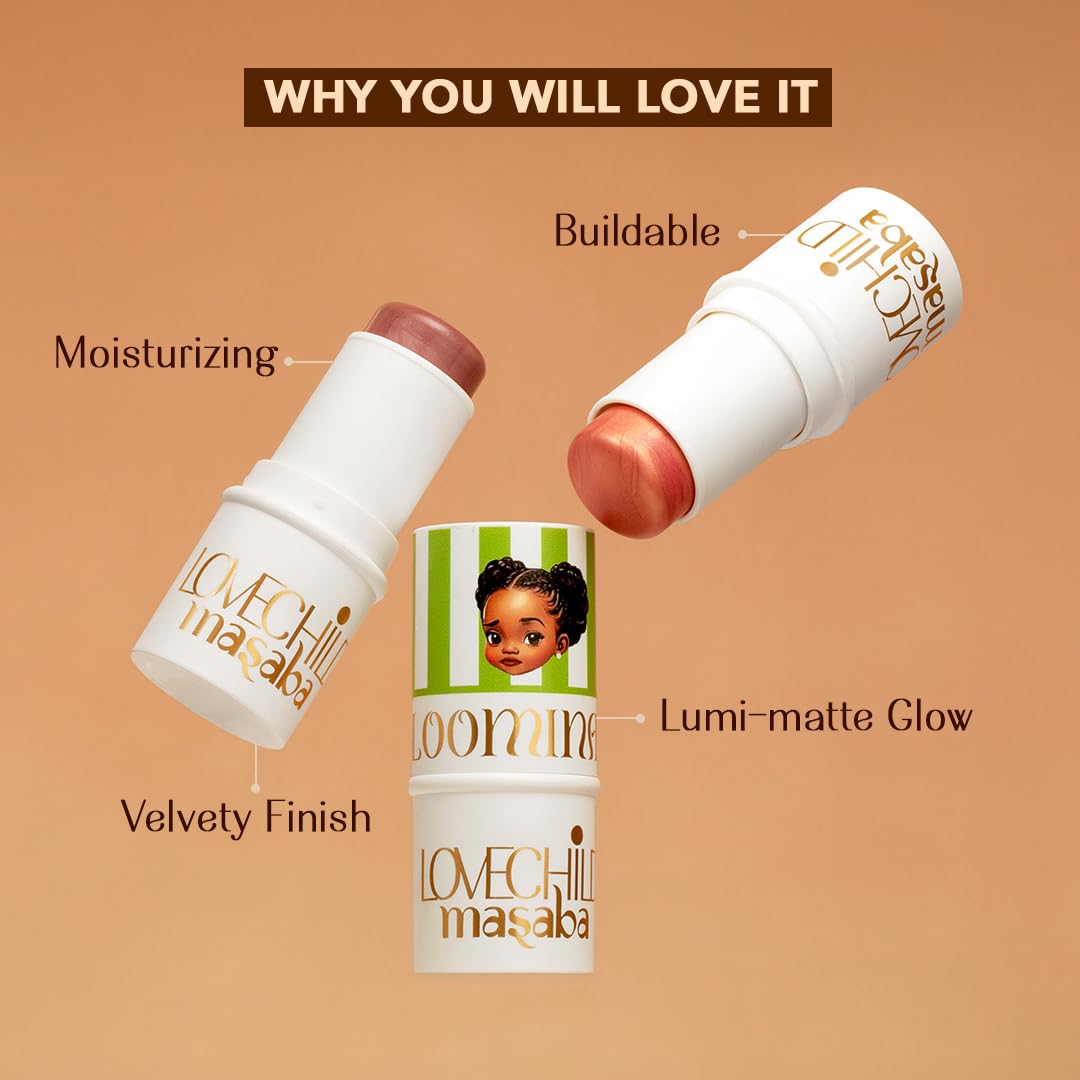 LoveChild Mini Masaba Bloominator Makeup Stick, Lumi-Matte Creamy Blush with Illuminator, Hydrating Shea Butter, Velvety Finish, Buildable, Richly Pigmented, Snuggle (Reddish Brown) 7.5g