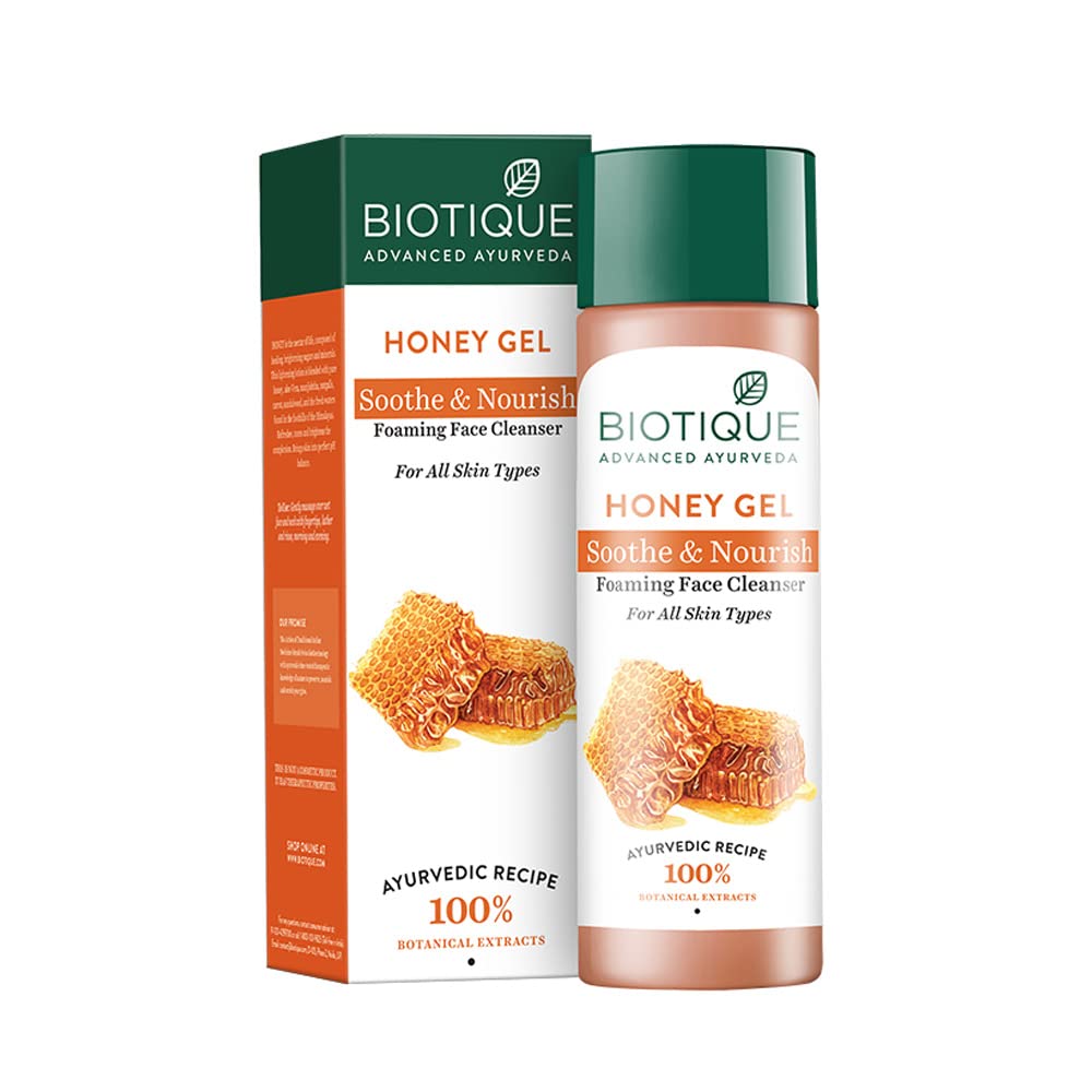 Biotique Honey Gel Soothe & Nourish Foaming Face Cleanser Foe All Skin Types, 120ml & Biotique Cucumber Pore Tightening Refreshing Toner with Himalayan Waters, 120ml