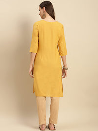 rangita Women 100% Cotton Yoke Zari Embroidered Knee Length Straight Kurti