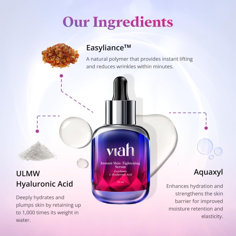 Viah Instant Skin Tightening Face Serum for Women | Anti-Ageing Face Serum for Women | Anti Wrinkle & Brightening | Firms, Hydrates, Smooths Fine Lines | Easyliance, Hyaluronic Acid &Lumicease 30ml