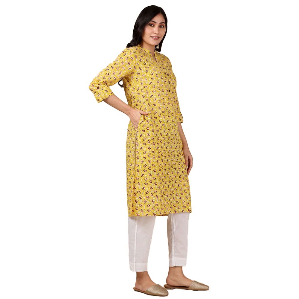 in. fuse by Shoppers Stop Mandarin Neck Printed Cotton Women Straight Fit Kurta