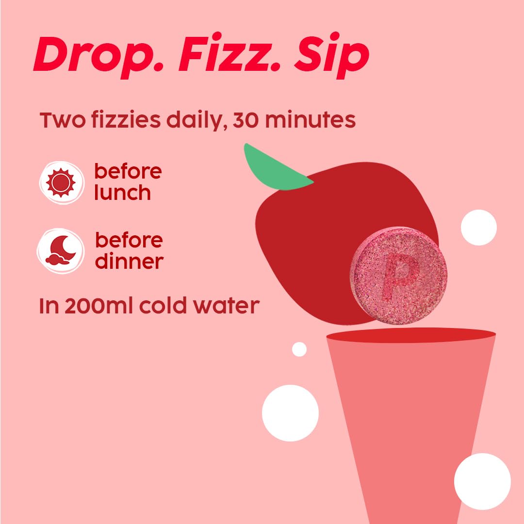 The Plant Fix Plix Apple Cider Vinegar Effervescent Tablet With Mother I With Vitamin B6 & B12|Pack Of 1 (Apple),15 Capsules|No Added Sugar |Easy To Carry & Consume,1 Count