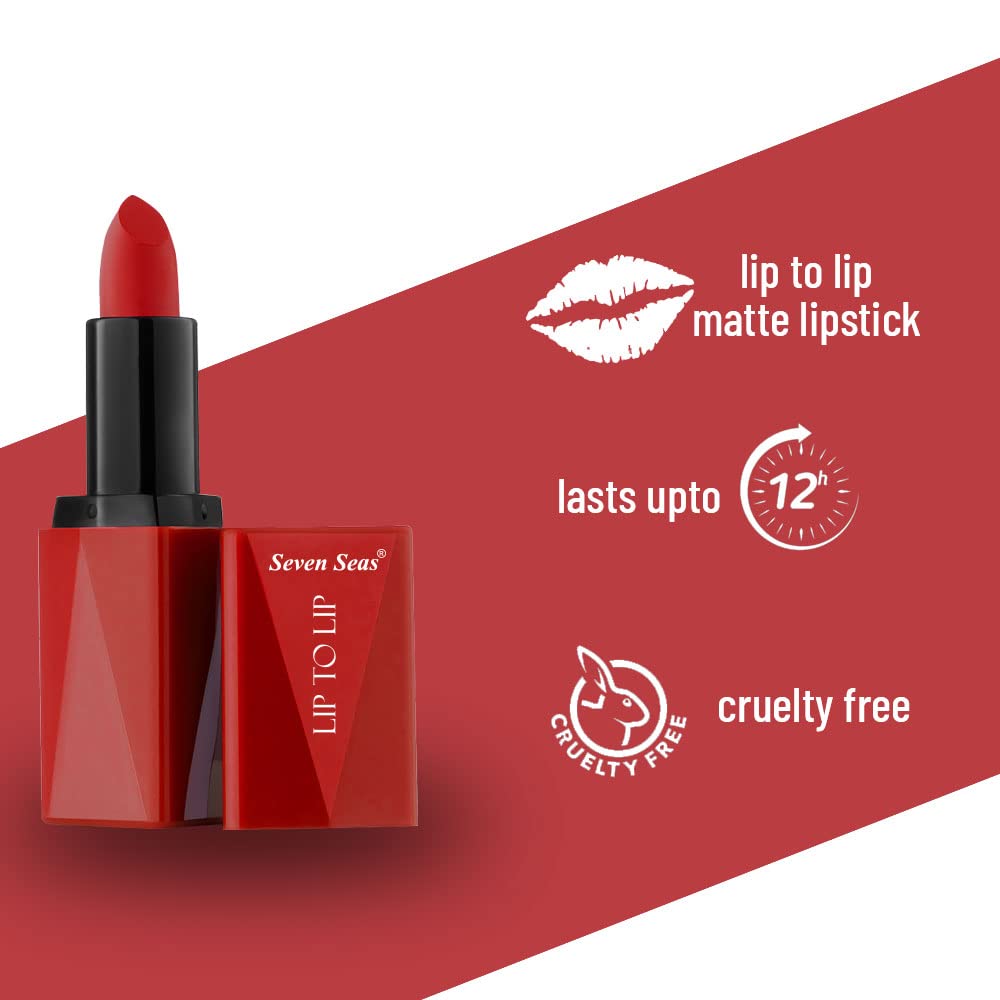 Seven Seas Lip To Lip Matte Full Coverage Long Lasting Lipstick | Smooth Application | Transferproof & Smudge Proof | Highly Pigemented Lipstick for Women (Matte Red)