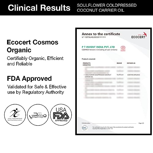 Soulflower Extra Virgin Coconut Oil | Clinically Proven for Hair Growth, Moisturizer, Damage Repair, Anti-Frizz, Baby & Body Massage | 100% Pure, Ecocert Organic Certified, No Mineral Oil, 120ml