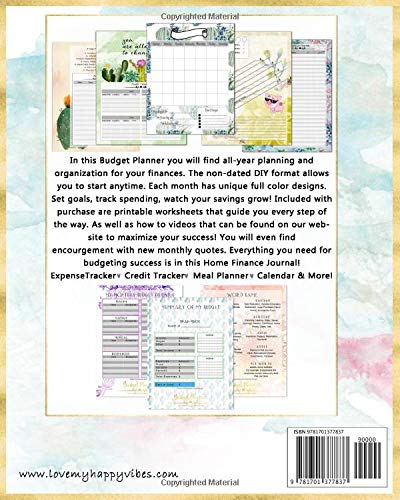 Budget Planner | Home Finance Journal: Succulent & Cacti Designs | DIY Monthly Bill Payment Organizer | Goal Tracking (Full Color interior) non-Dated (lovemyhappyvibes planners)