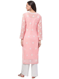 Ada Hand Embroidered Women's  Georgette Lucknowi Chikankari Kurta with Slip A90397 White