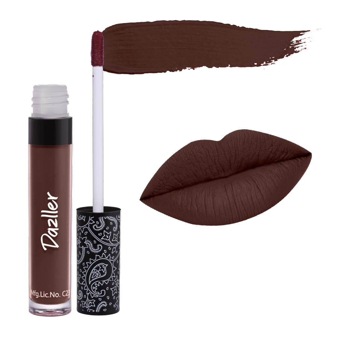 DAZLLER All Day Lipcolour|Moisturizing Kokum Butter|Non-Transfer & Smudge-Proof|8Hr Stay|Matte Liquid Lipstick for Women|Dlc034 Avelana|6G
