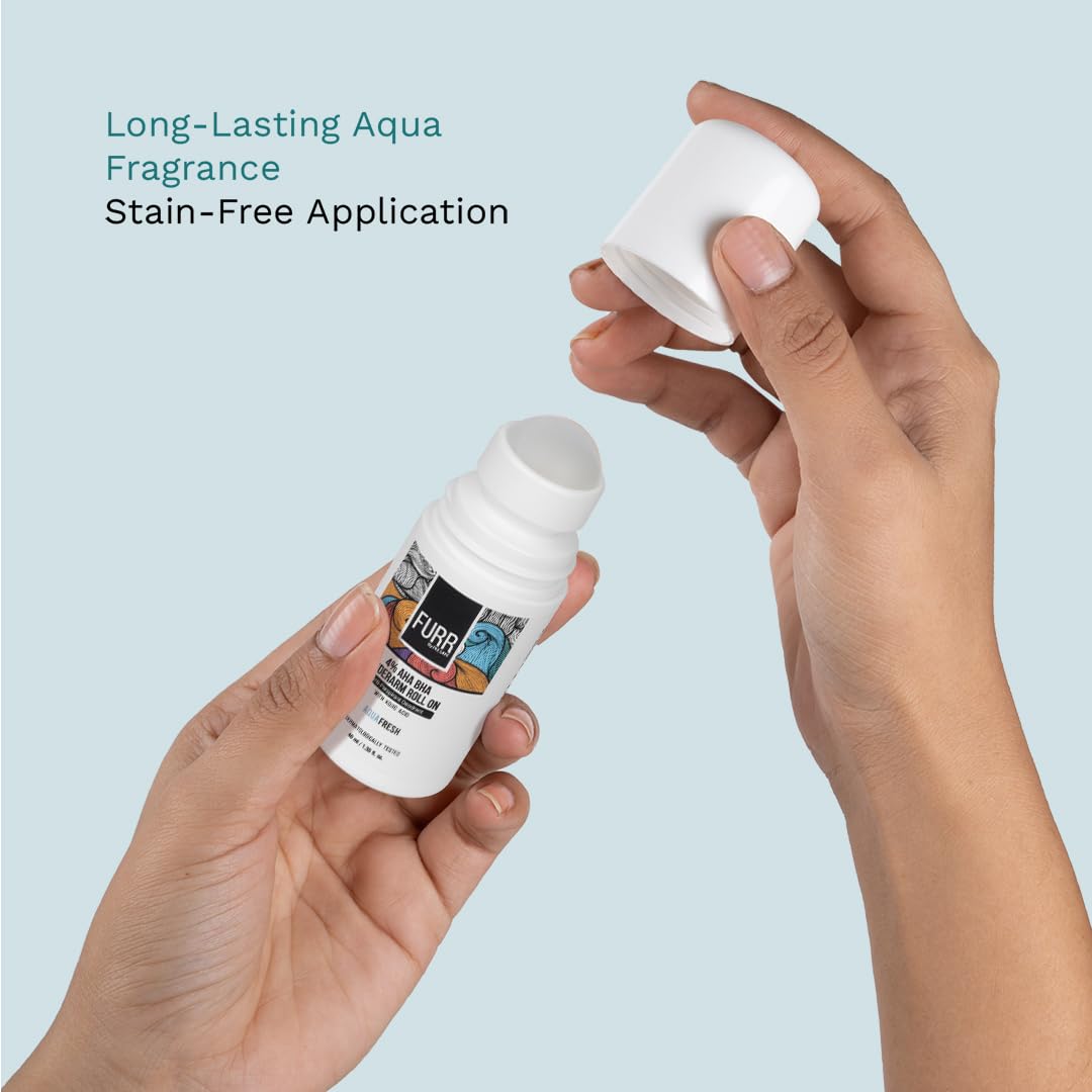 FURR 4% AHA BHA Underarm Roll On with Kojic Acid | Aqua Fresh & Lush Flora Fragrance | 40ml x 2 Units | Helps Reduce Pigmentation, Prevents Body Odour & Brightens Skin | Dermatologically Tested | Antiperspirant