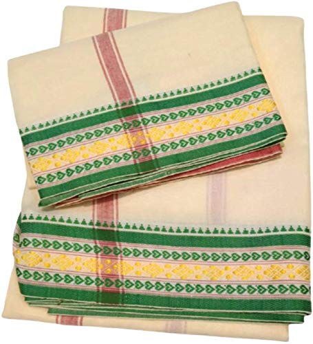 Rameshwaram Fabrics Men's  Solid Cotton Silk Dupatta (Ramesh_Fabrics_22_Cream)