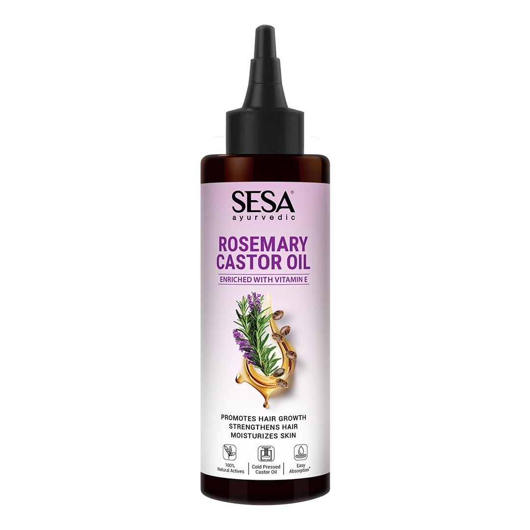 Sesa Ayurvedic Rosemary Hair Oil with Castor Oil & Sesame, Hibiscus For Hair Growth Strengthens Roots Controls Hair Fall and Moisturising Dry Skin - 200ml