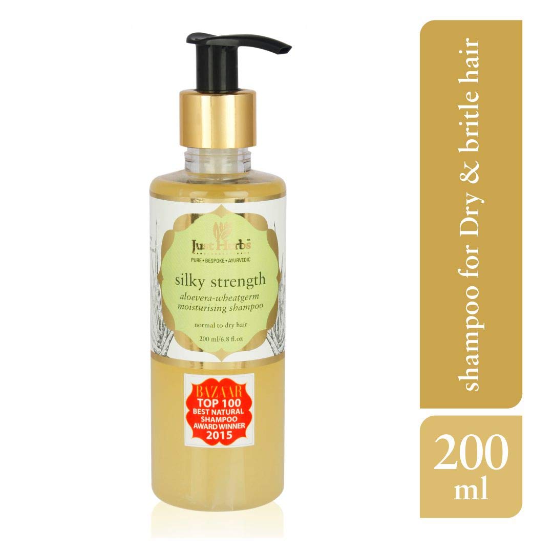 Just Herbs Silky Strength Aloevera Wheatgerm Moisturizing Shampoo for Dry and Brittle Hair-200 ML & Ayurvedic Anti-Dandruff Soya Protein Herbal Shampoo, For Men & Women, Chemical Free - 200 ML