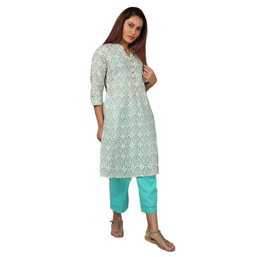 in. fuse by Shoppers Stop Mandarin Neck Printed Cotton Women Straight Fit Kurta