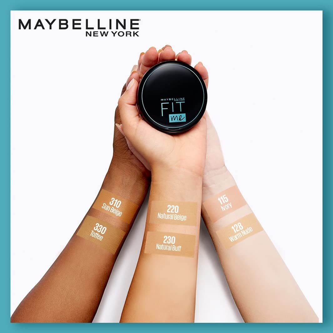 Maybelline New York Fit Me Matte+Poreless Liquid Foundation & Compact Powder, Fit Me Shade 115 Ivory, Everyday Base, Flawless Base Makeup,Oily Skin, Combo Pack, Effortlessly Glam Face, Beige