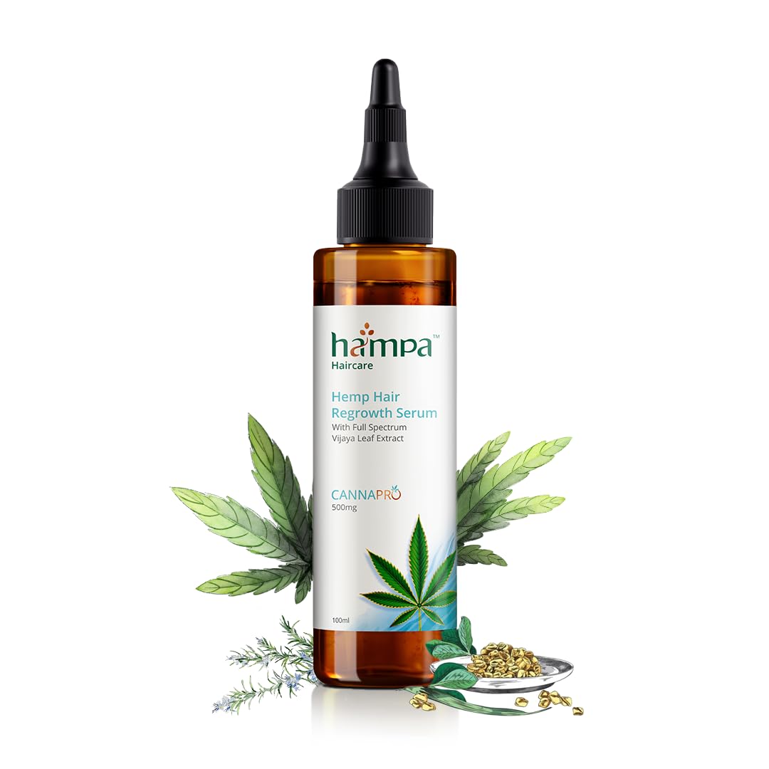 Hampa Hemp Hair Growth Serum for Men and Women, Visible Reduction in Hairfall, Hair Breakage and New Hair Growth in 30 Days, All Natural No Synthetic Active, Natural DHT Blocker and Biotin, Rosemary and Other Ayurvedic Herbs, All Hair Type, 30 Day Pack (1