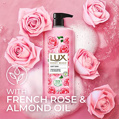 Lux Body Wash Soft Skin French Rose & Almond Oil Super Saver XL Pump Bottle with Long Lasting Fragrance, Glycerine, Paraben Free, Extra Foam, 750 ml