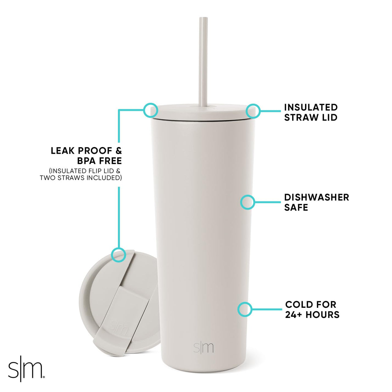 Simple Modern Insulated Tumbler with Lid and Straw | Iced Coffee Cup Reusable Stainless Steel Water Bottle Travel Mug | Gifts for Women Men Her Him | Classic Collection | 24oz | Almond Birch -Almond Birch