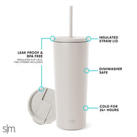 Simple Modern Insulated Tumbler with Lid and Straw | Iced Coffee Cup Reusable Stainless Steel Water Bottle Travel Mug | Gifts for Women Men Her Him | Classic Collection | 24oz | Almond Birch -Almond Birch