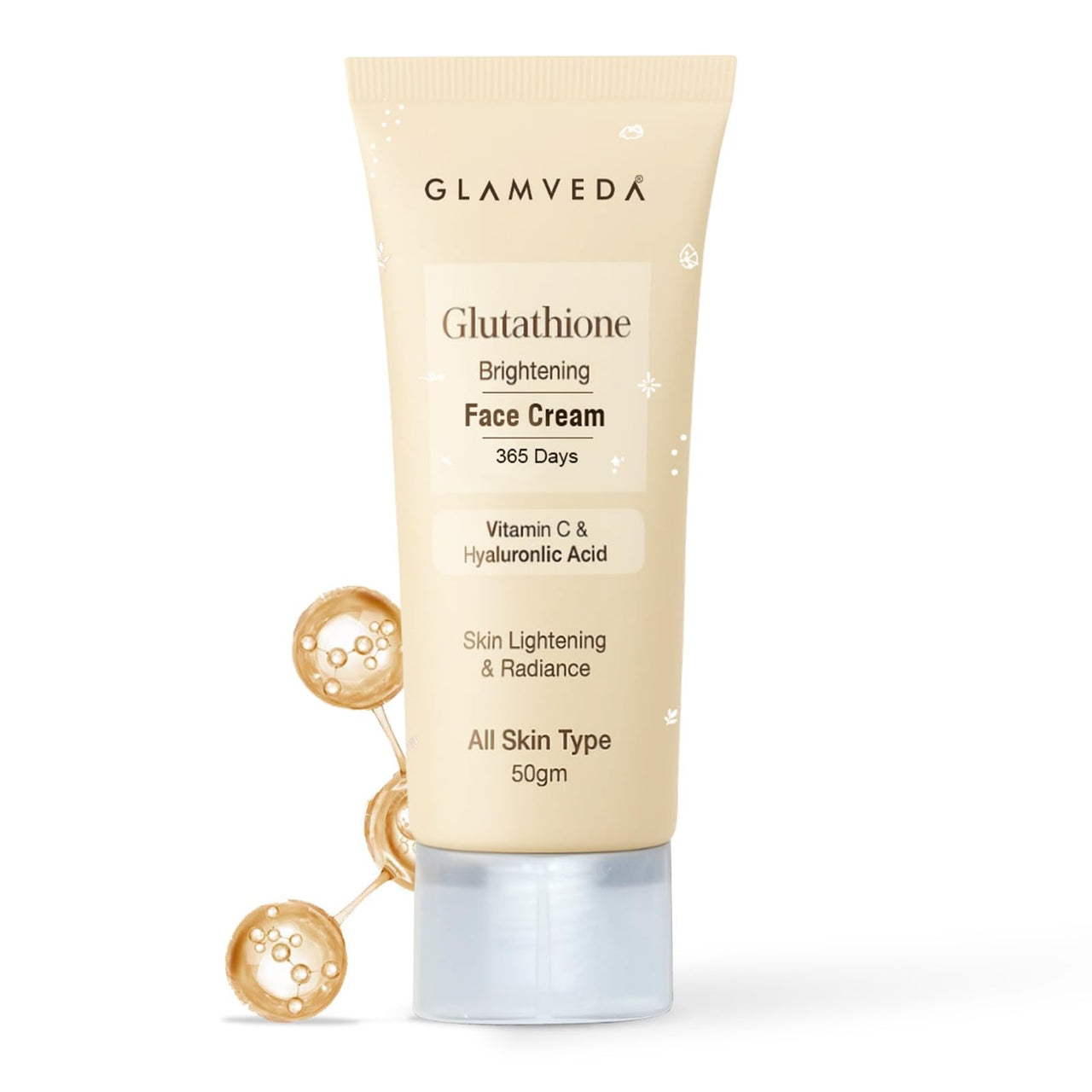 Glamveda Glutathione Face Cream For Glowing Skin | Brighter, Hydrated | Reduces Dark Spots, Pigmentation | with Vitamin C & Hyaluronic Acid | Skin Brightening Cream For Women | All Skin Type 50g