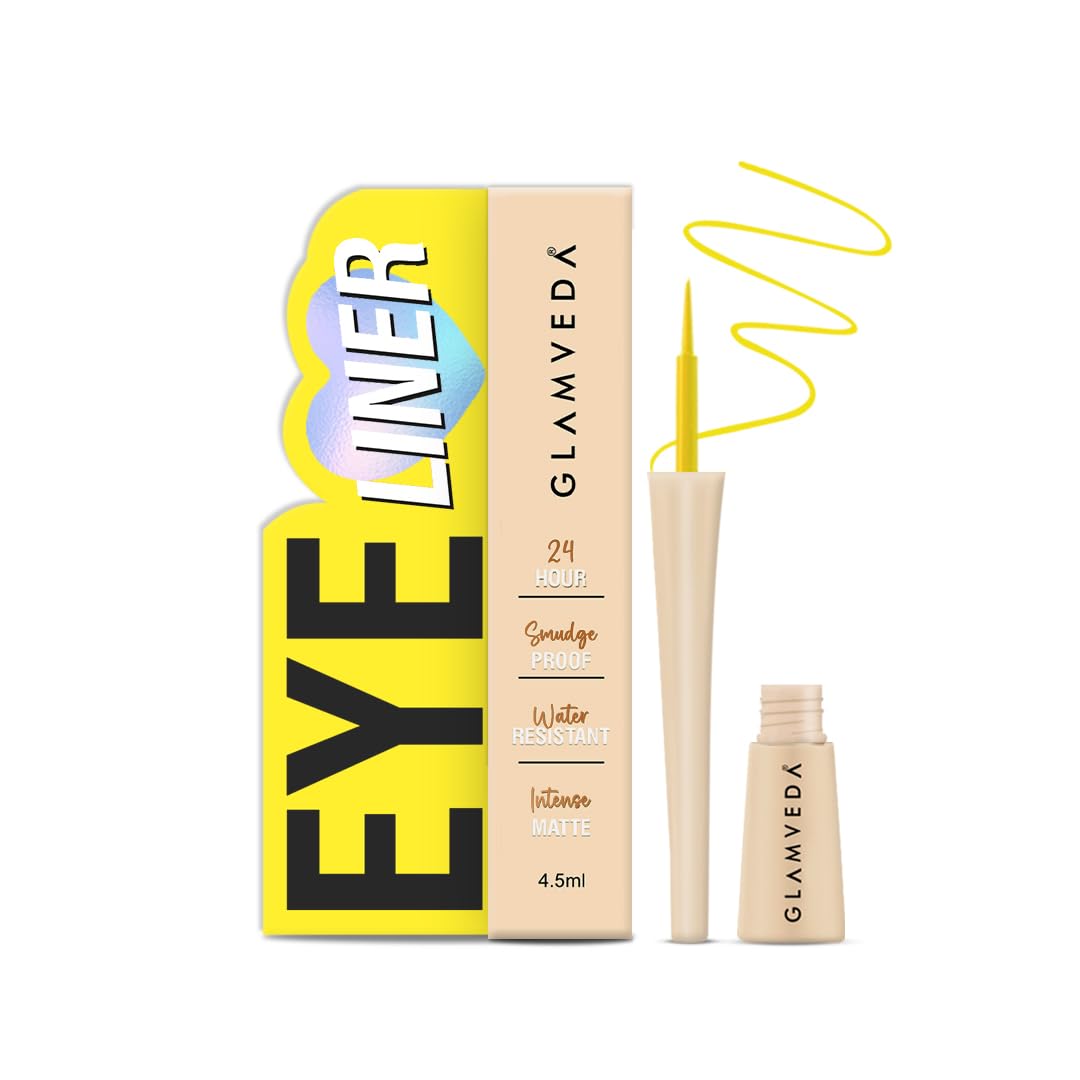 Glamveda Super Matte Liquid Eyeliner – Yellow, Smudge-Proof, Waterproof, Quick Drying | 24-Hour Long Stay | Smooth Application | Bold, Clean, Smudge-Free Look