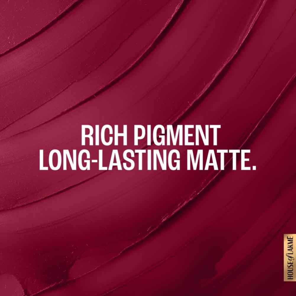 Lakmé Forever Matte Lipstick, Made With French Rose Oil Extracts, Red Crimson, 4.5G