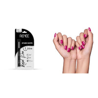 RENEE Kajal Pen with Sharpener - Stark White 0.35gm 24 Hrs Stay Long Lasting Kohl Pencil, Matte & RENEE Stick On Nails BN 09| 24 Reusable Artificial Fake Nail Set| Lightweight & Long Lasting