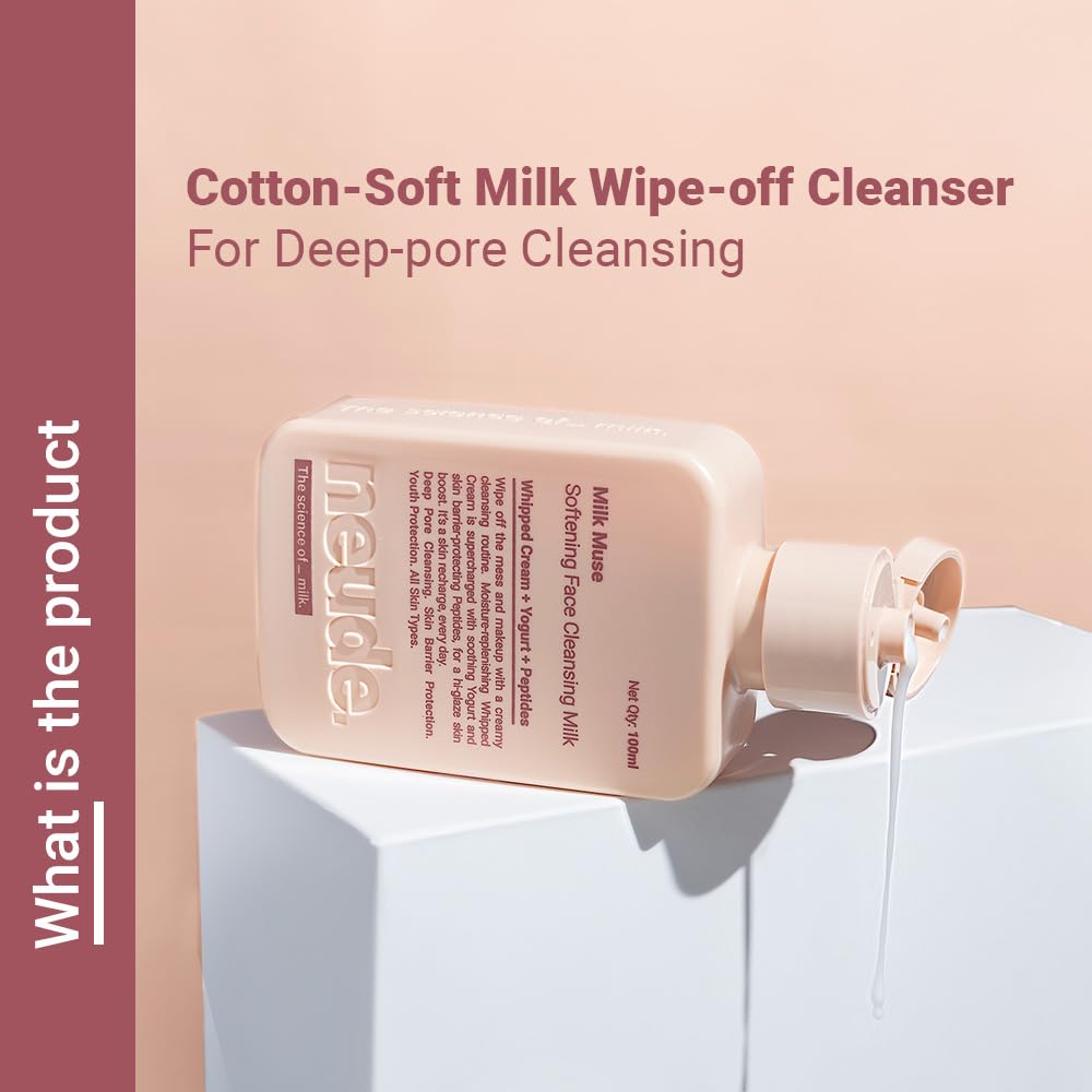Neude Milk Muse 100ml Daily Face Cleanser Cleansing Milk with Peptides, Whipped Cream; Deep Pore Non-Drying Cleanser for Acne Prone & Sensitive Skin; Hydrating Face Wash Cleansing Milk