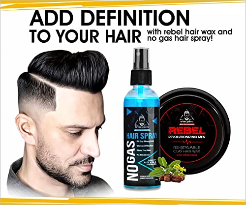 Urbangabru Combo Hair Styling Kit - Rebel Hair Styling Clay Wax (85 Gram) for 100 Times Re-Styleable and Unlimitied Strong Hold No Gas Hair Spray (100 ml)