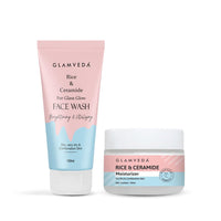 Glamveda Korean Glass Skin Combo | Rice Face Wash & Rice Moisturizer | Skin Brightening, Hydrate, Glowing & Evens Skin Tone | For Dry & Sensitive Skin Types | Men & Women | Dermatologist Tested