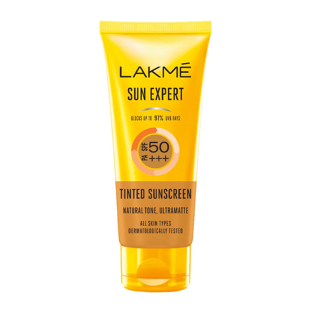 Lakmé 50 Spf Sun Expert Tinted Sunscreen For Combination Skin Type Cream (50 G) & 9 To 5 Cc Cream Mini, 01 - Beige, Spf 30 - Tinted Moisturizer To Brighten Skin, Conceal Dark Spots, 9 G Pack of 2