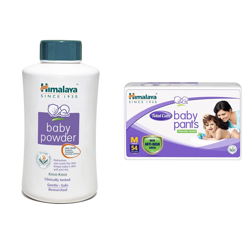 Himalaya Baby Powder, 700g & Himalaya Total Care Baby Pants Diapers, Medium, 54 Count