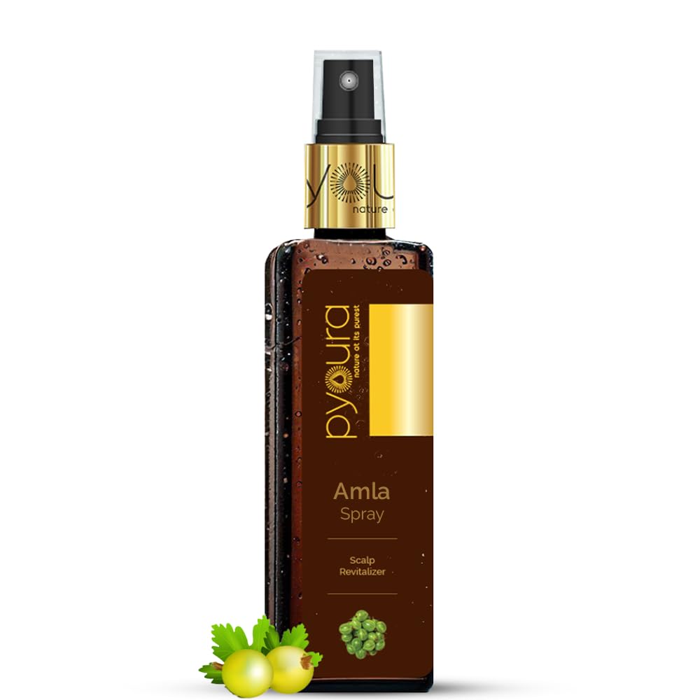 PYOURA Healthy Scalp Hair Growth Amla Spray Serum, Non-Sticky Hair Mist for Dry Itchy Scalp, Dandruff & Heat Protection, Helps Improve Henna Tone, Natural Ayurvedic Herbal Extract of Fresh Amla, 100ml