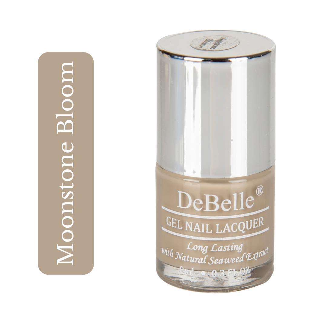 DeBelle Gel Nail Polish Moonstone Bloom (Grey Taupe Nail Paint)|Non UV - Gel Finish |Chip Resistant | Seaweed Enriched Formula| Long Lasting|Cruelty and Toxic Free| 8ml Glossy Finish