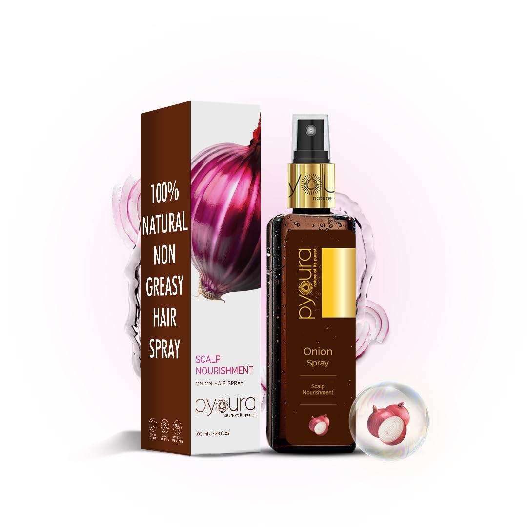 PYOURA Hair Fall & Repair Onion Spray, Helps Hair Growth & Reduce Loss, Natural Keratin Enhancer Serum for Nourished Scalp, Ayurvedic Non Sticky Herbal Ayurvedic Mist, 100 ml