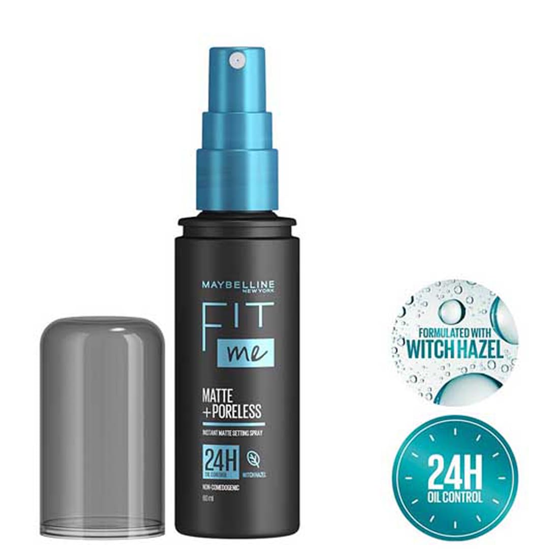 Maybelline New York Setting Spray, Transfer-proof, 24H Oil-Control Formula With Witch Hazel, Fit Me Matte + Poreless, 60 ml (Pack of 2)