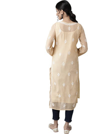 Ada Lucknowi Hand Embroidered Traditional Chikankari Georgette Kurta Kurti with Slip for Women