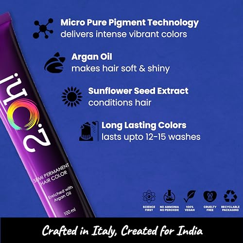 2.Oh! Italian- Blue Hair Color For Women & Men | Ammonia-Free DIY Semi Permanent Hair Color | Enriched with Argan Oil | Lasts upto 12-15 Washes (Pack of 2)