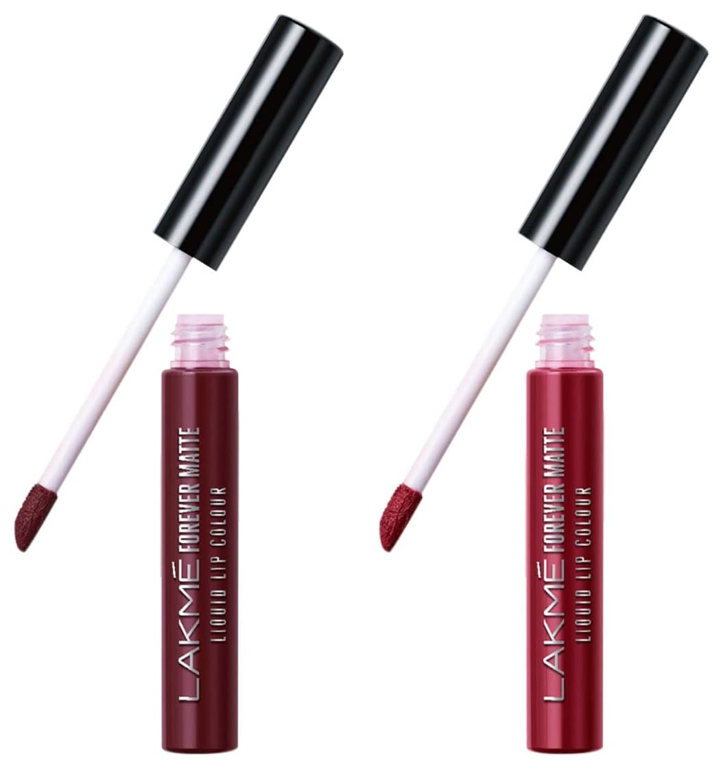 Lakmé Forever Matte Liquid Lip Colour, Crimson Rose, 5.6 ml & Lakmé Forever Matte Liquid Lip Colour, Wine Touch, 5.6 ml